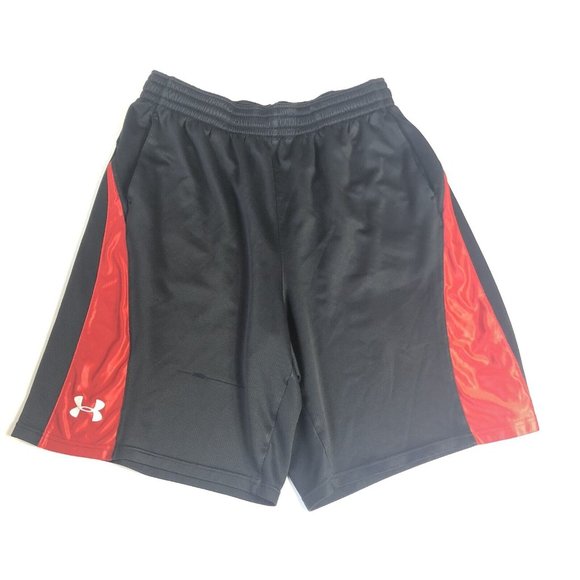 UNDER ARMOUR Men's BLACK Red Basketball‎ Shorts, Size Large B131 - Picture 1 of 5